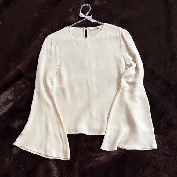 Suistudio Cream Silk Blend Tulip Sleave Blouse NWT Small - Picture 1 of 5